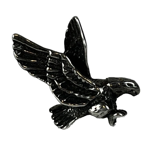 .925 Sterling Silver Flying Eagle Pendant Vintage Diamond-Cut Winged Pin 2.28g